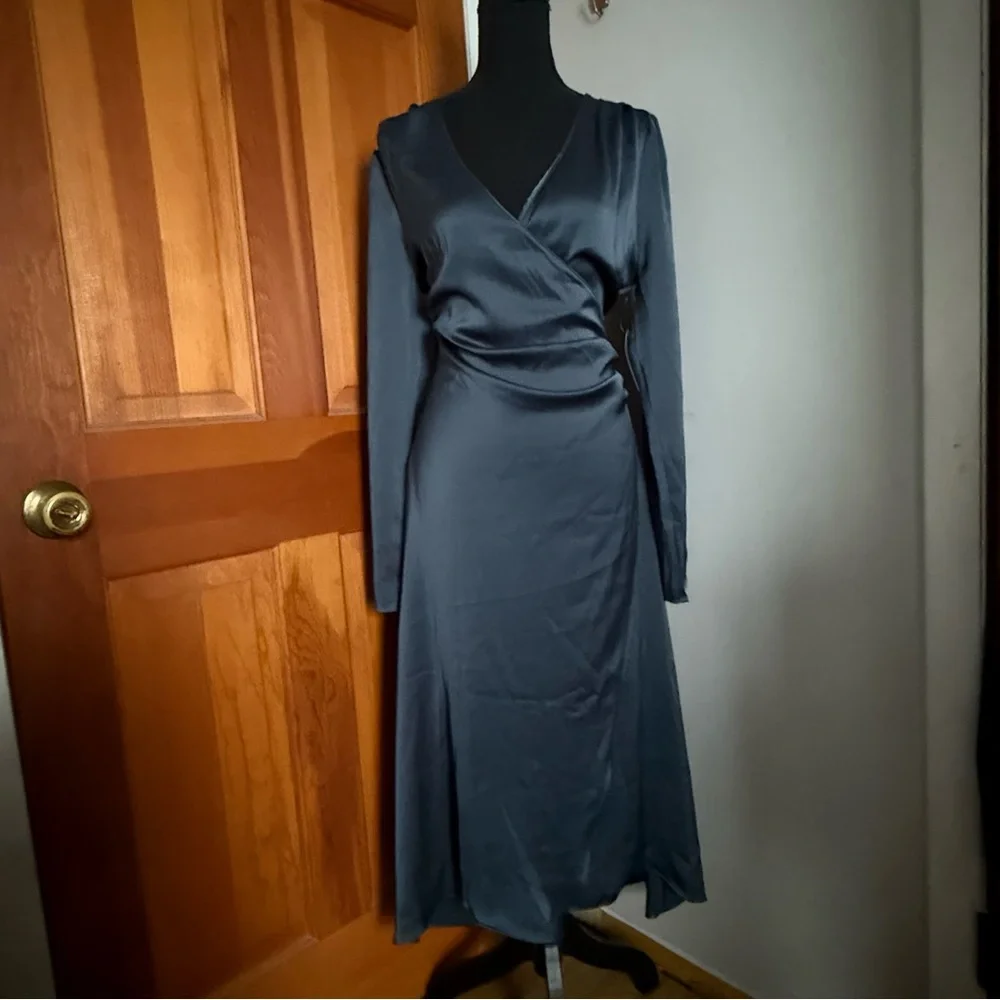 Lush Long Sleeved Silky Evening Dress - Picture 1 of 15